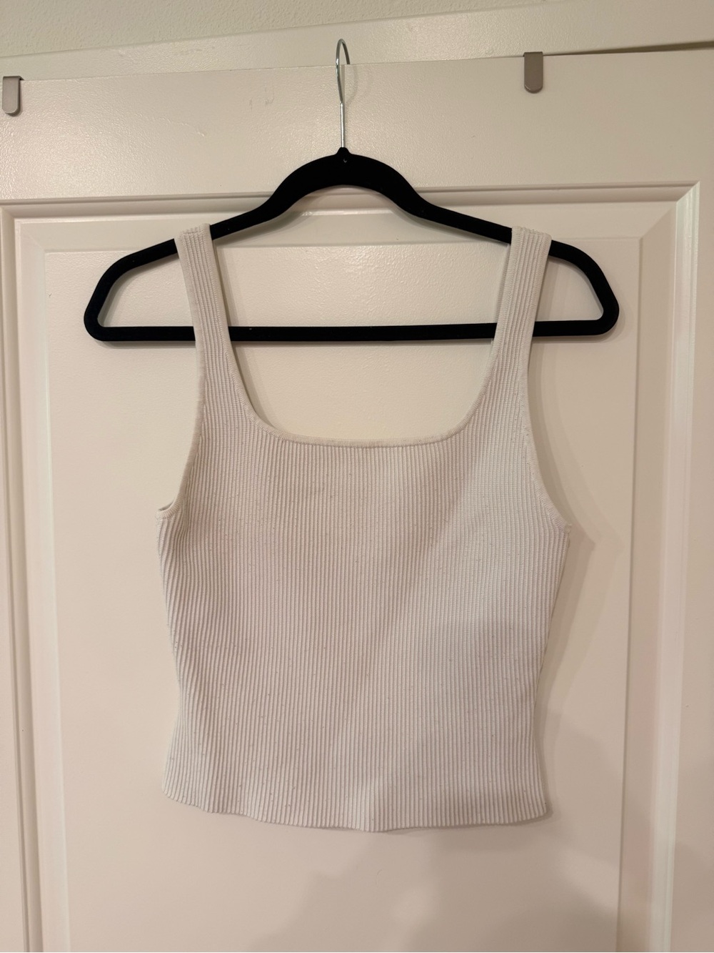 Babaton Ribbed Square-Neck Tank Top - White - Size Medium